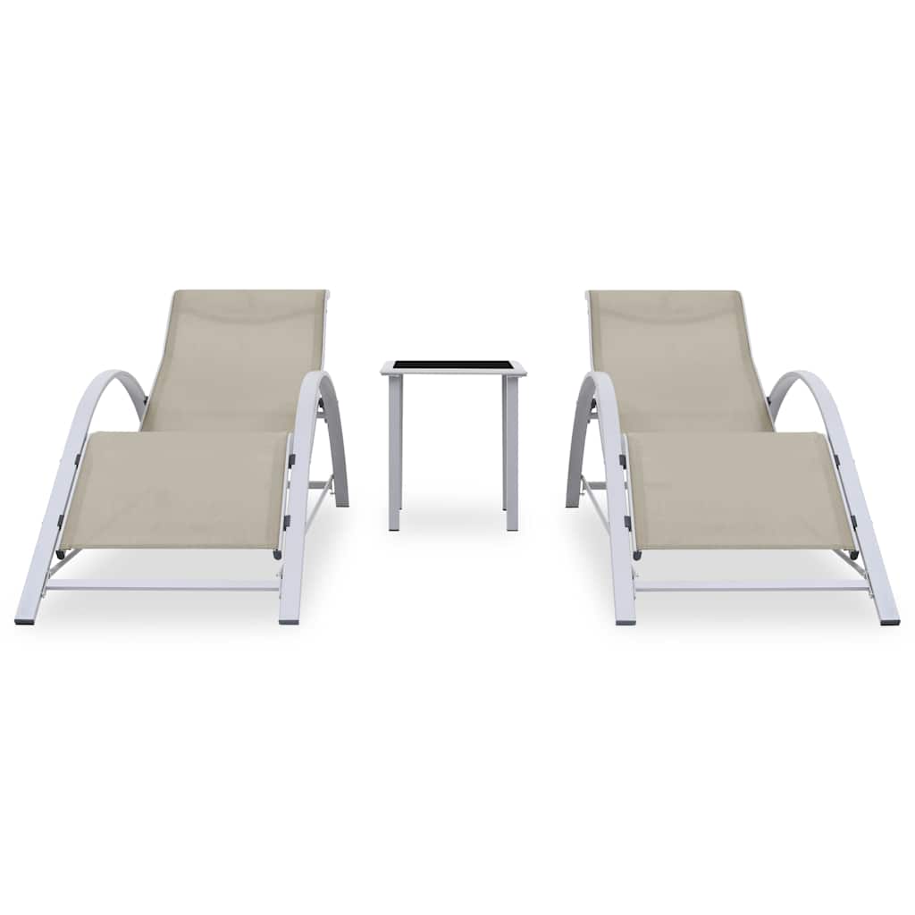 Solsängar 2 st med bord aluminium gräddvit