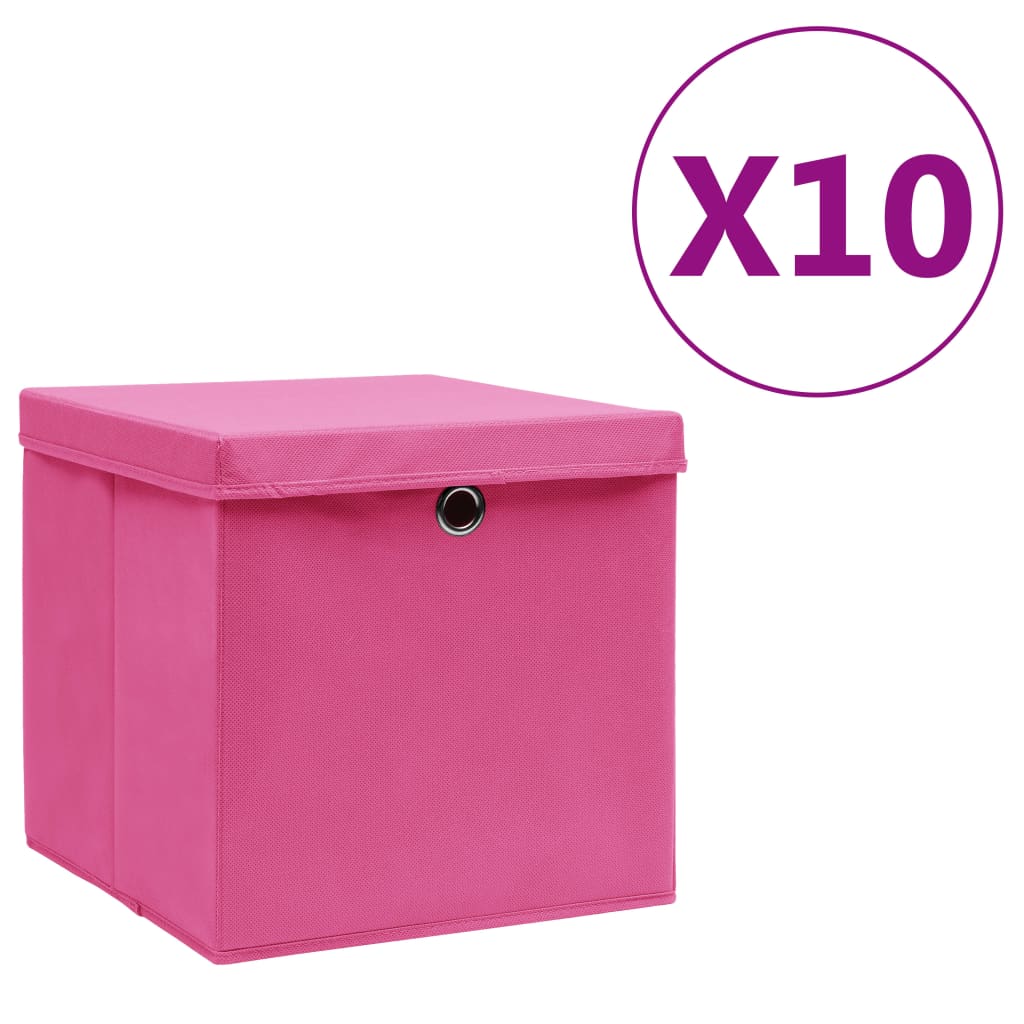 Förvaringslådor med lock 10 st 28x28x28 cm rosa