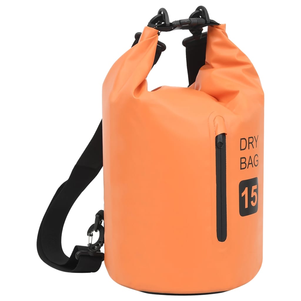 Vattentät packpåse med dragkedja orange 15 L PVC