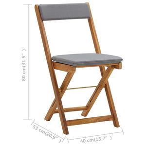 Hopfällbart caféset med dynor 3 delar massivt akaciaträ