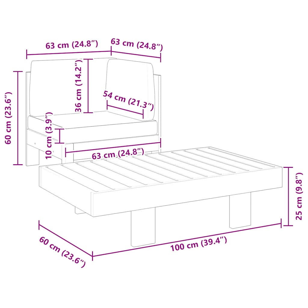Loungegrupp för trädgården med mörkgråa dynor 2 delar akaciaträ