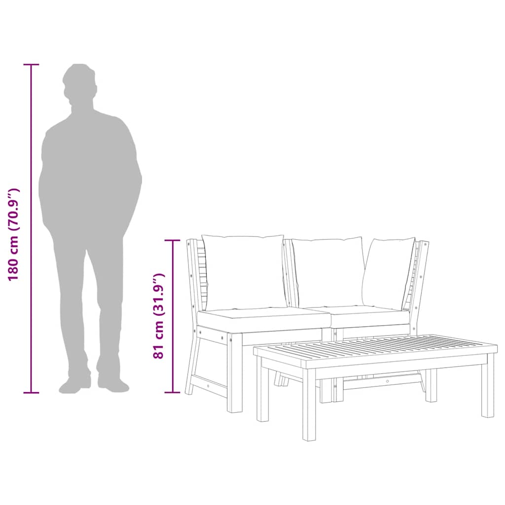 Loungegrupp med mörkgrå dyna 3 delar massivt akaciaträ