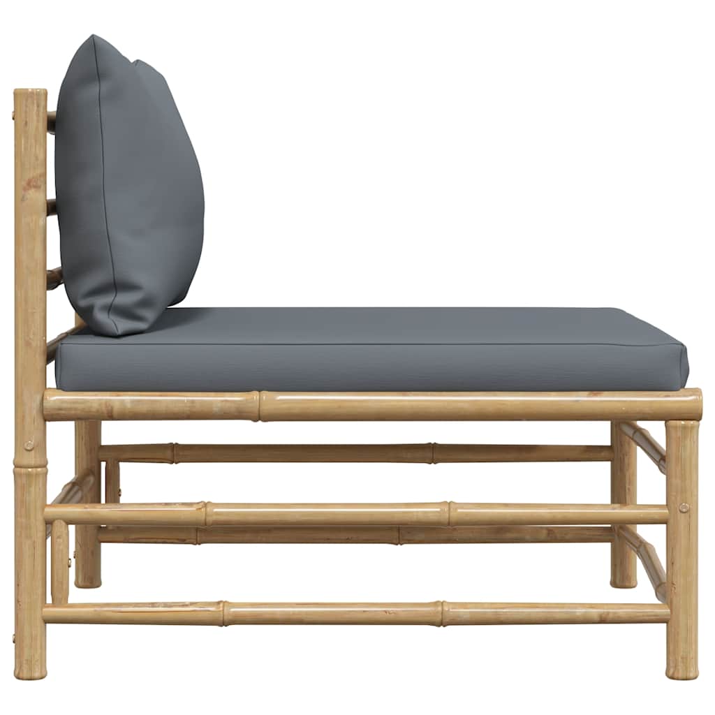 Mittensoffa för trädgården med mörkgrå dynor bambu