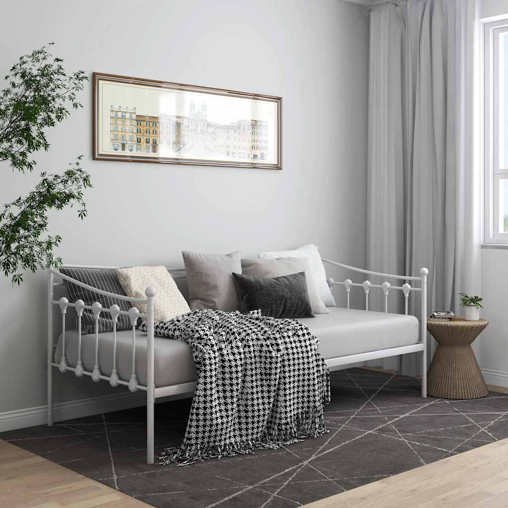 Sängram bäddsoffa vit metall 90x200 cm