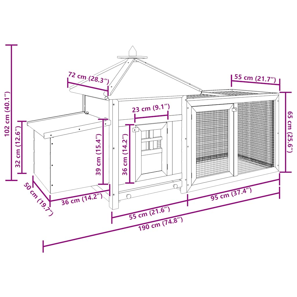 Hönsbur med värprede grå 190x72x102 cm massivt granträ