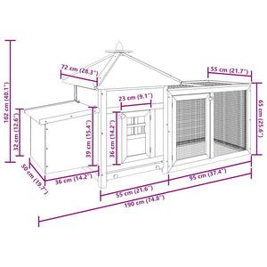 Hönsbur med värprede mocka 190x72x102 cm massivt granträ
