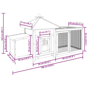 Hönsbur med värprede röd 190x72x102 cm massivt granträ