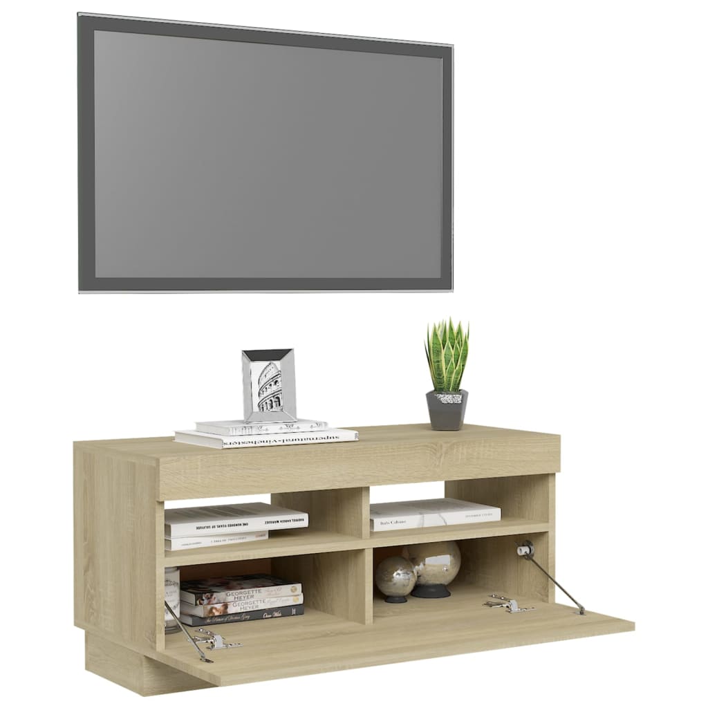 TV-bänk med LED-belysning sonoma-ek 80x35x40 cm