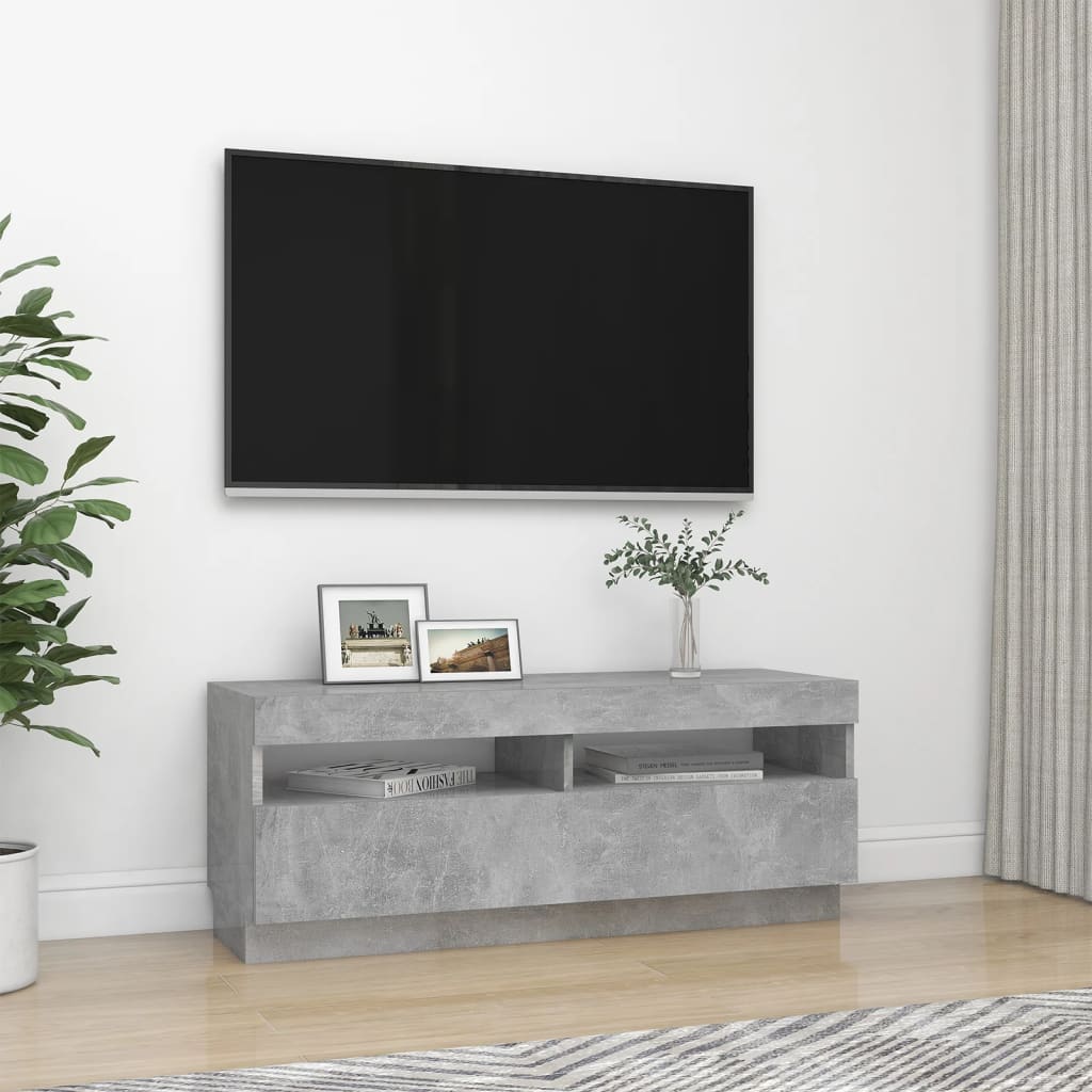 TV-bänk med LED-belysning betonggrå 100x35x40 cm