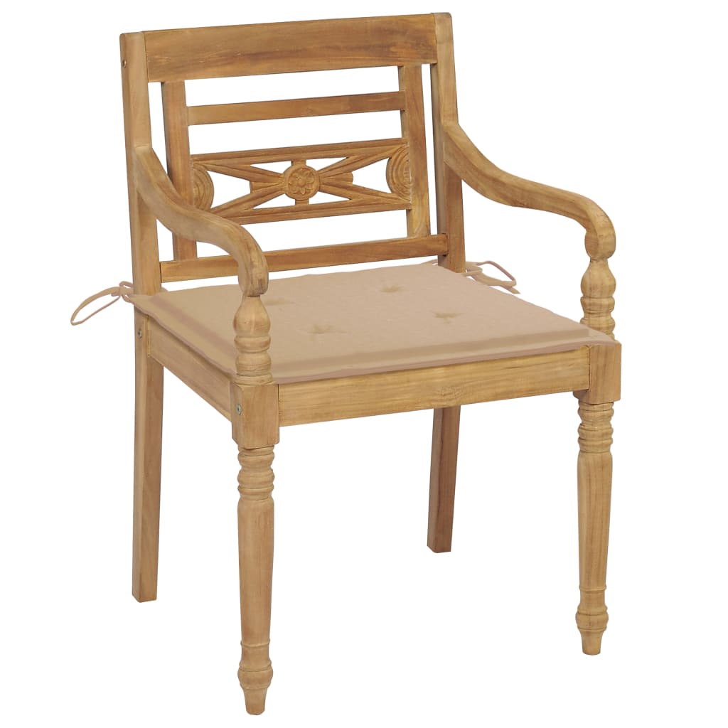 Bataviastolar 2 st med beige dynor massiv teak