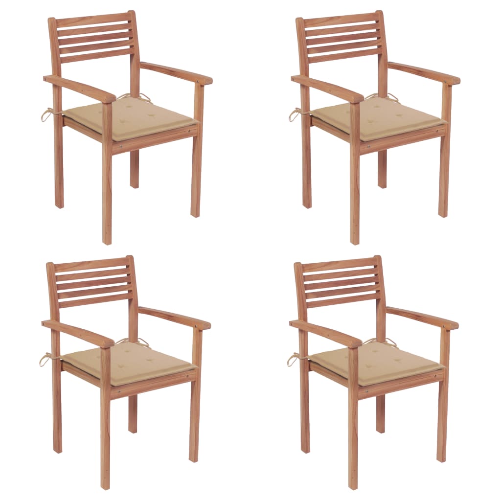 Trädgårdsstolar med beige dynor 4 st massiv teak