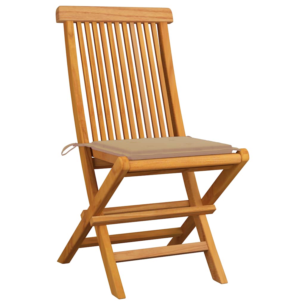 Hopfällbara stolar med beige dynor 2 st massivt teakträ
