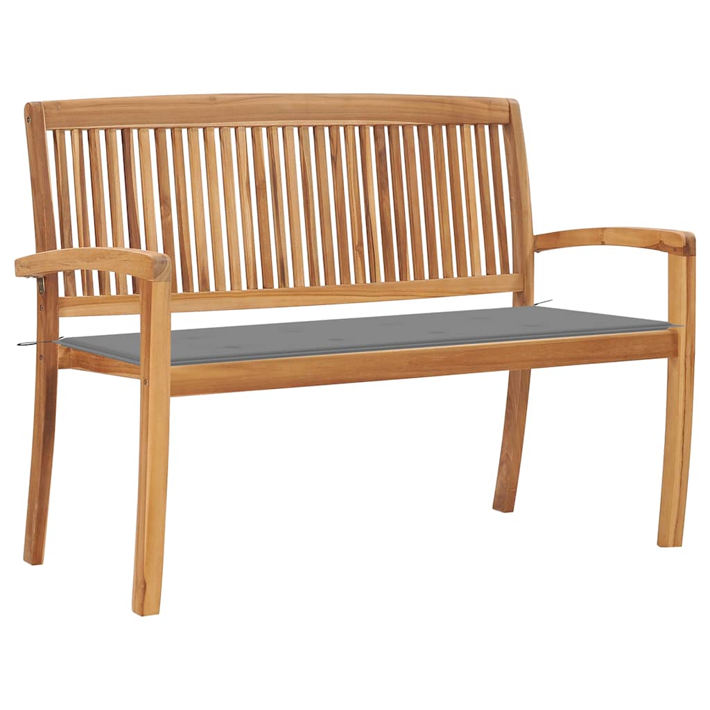 Stapelbar trädgårdsbänk med dyna 128,5 cm massiv teak