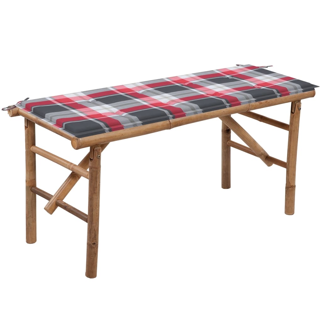 Hopfällbar trädgårdsbänk med dyna 118 cm bambu