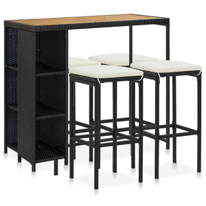 Bargrupp för trädgården med dynor 5 delar konstrotting svart