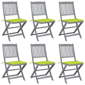 Hopfällbara trädgårdsstolar med dynor 6 st massivt akaciaträ