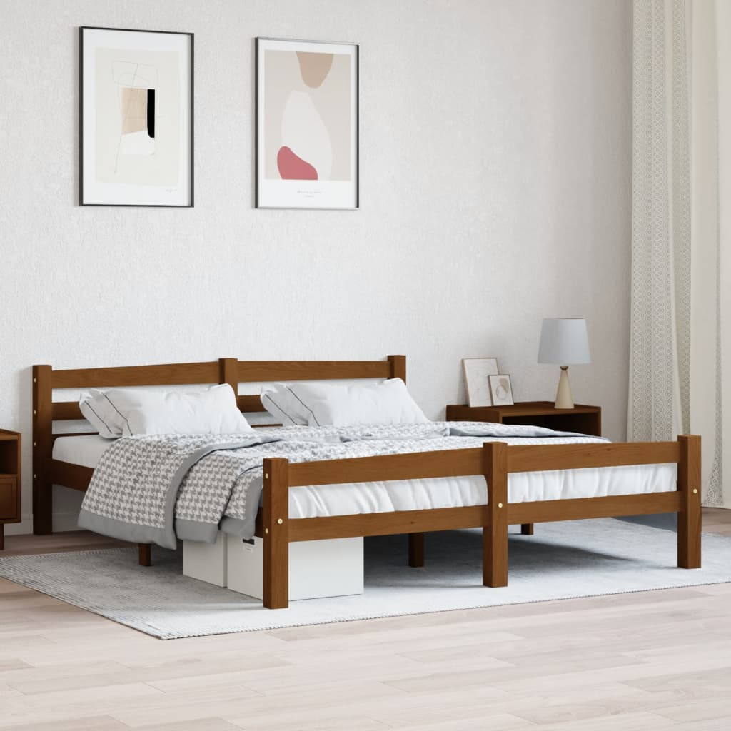 Sängram utan madrass honungsbrun massiv furu 160x200 cm