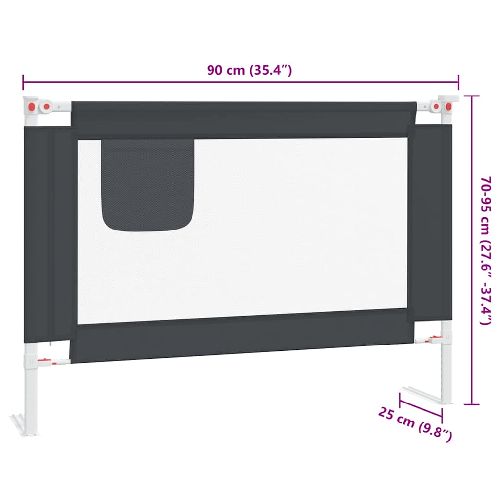 Sängskena för barn mörkgrå 90x25 cm tyg