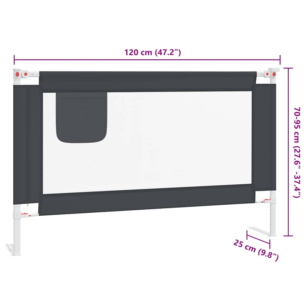 Sängskena för barn mörkgrå 120x25 cm tyg