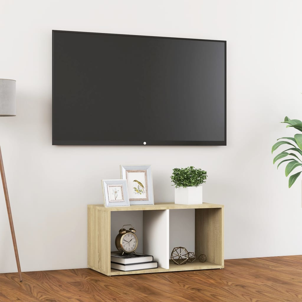 TV-bänk vit och sonoma ek 72x35x36,5 cm konstruerat trä