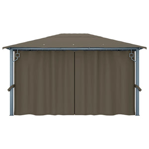 Paviljong med gardin & ljusslinga LED 4x3m taupe aluminium
