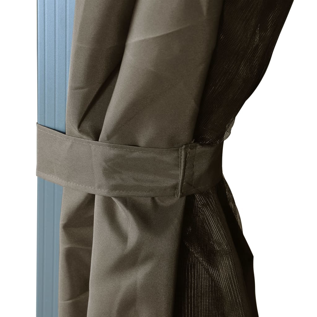 Paviljong med gardin & ljusslinga LED 4x3m taupe aluminium