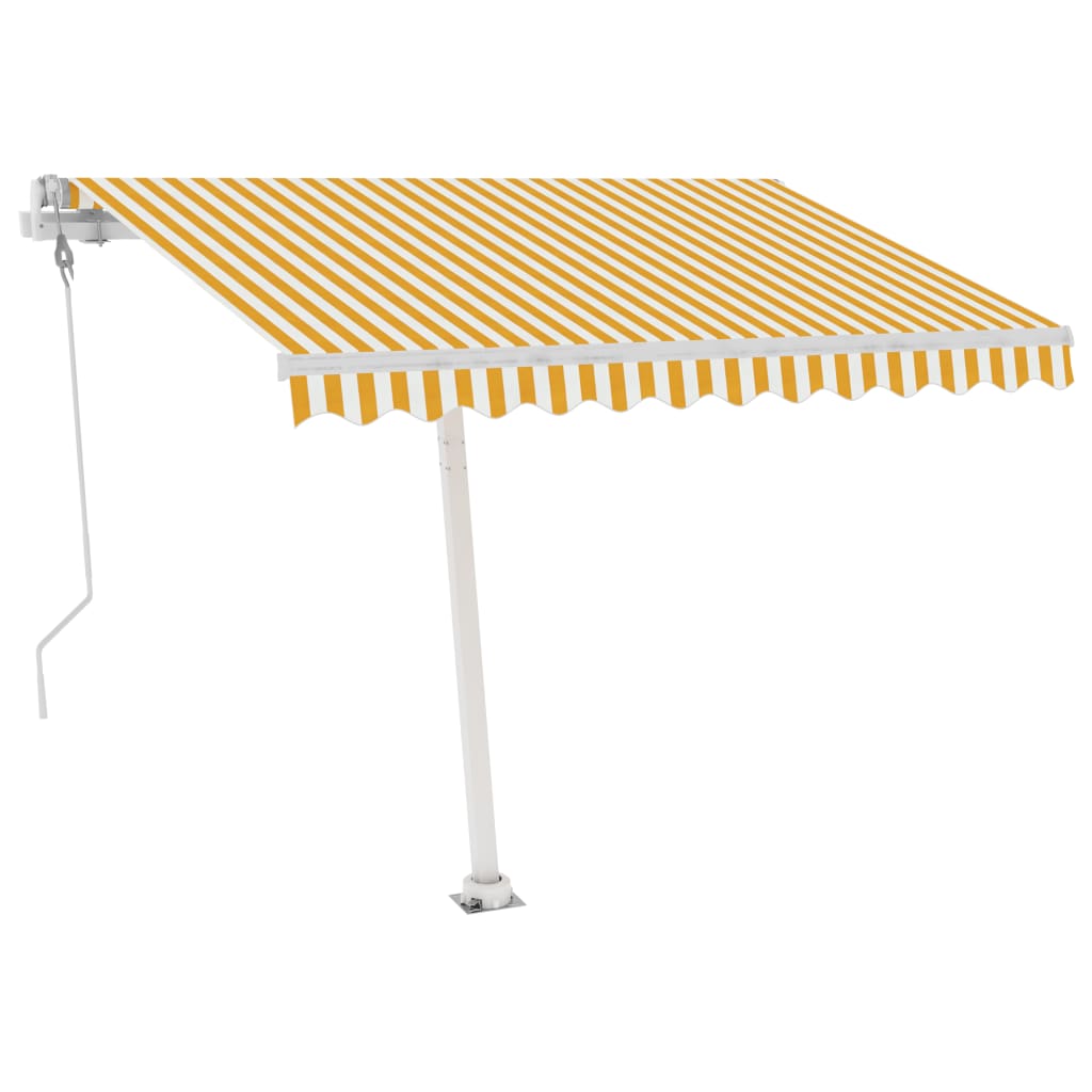 Automatisk markis med vindsensor & LED 300x250 cm gul/vit