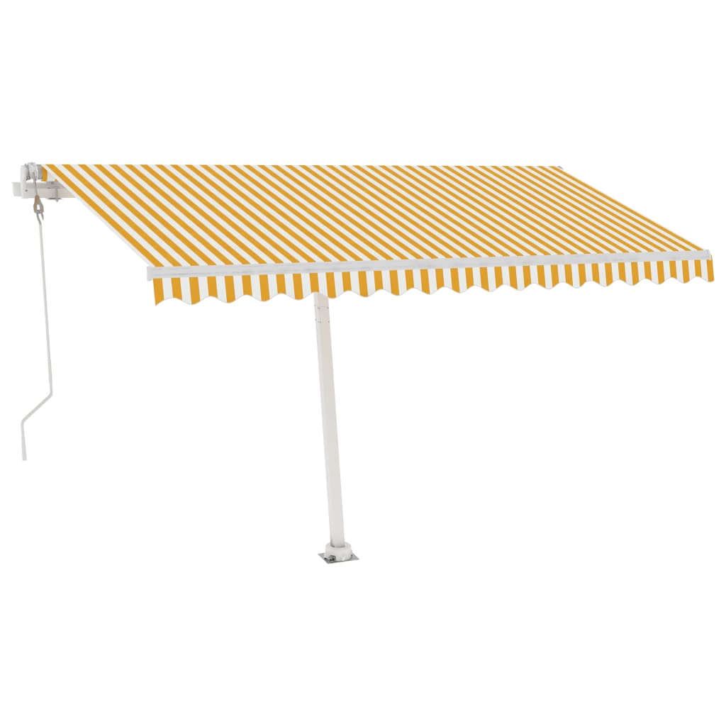 Automatisk markis med vindsensor & LED 400x300 cm gul/vit