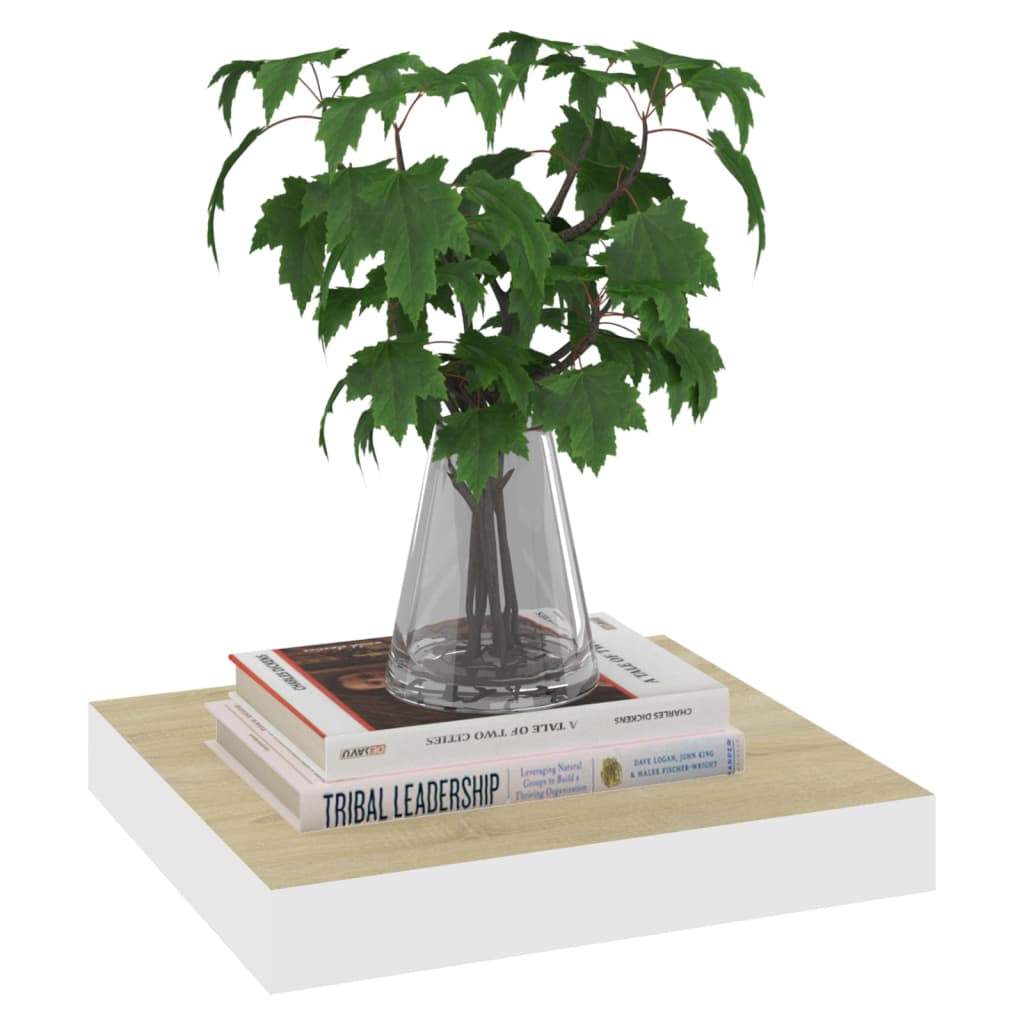 Svävande vägghylla ek och vit 23x23,5x3,8 cm MDF