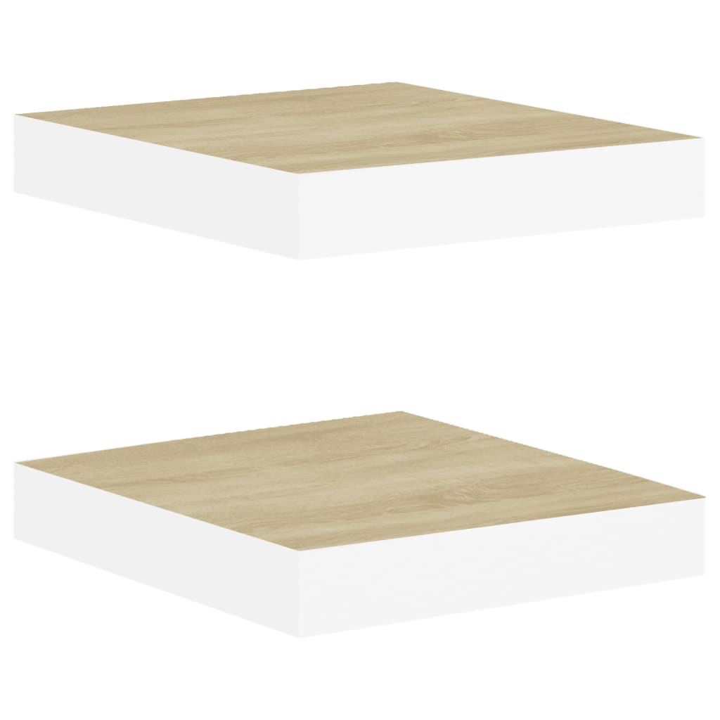 Svävande vägghyllor 2 st ek och vit 23x23,5x3,8 cm MDF