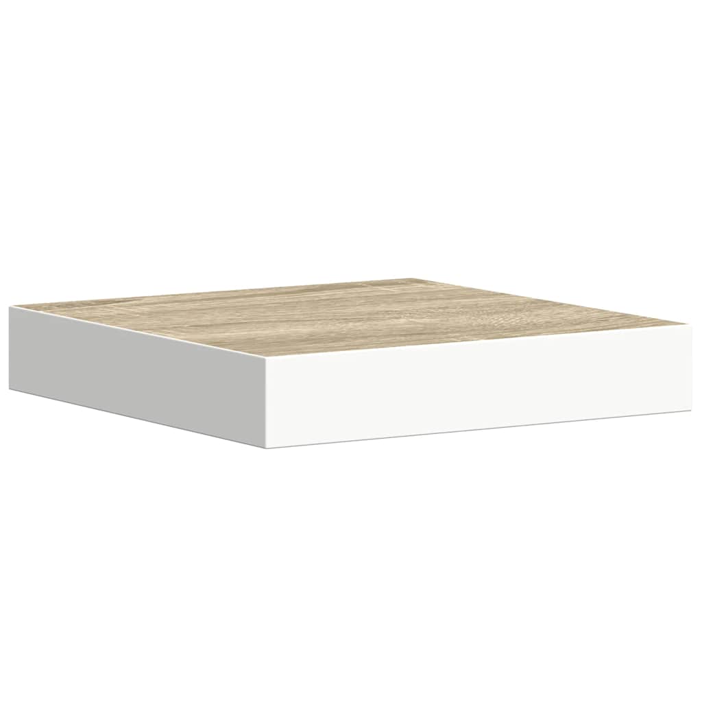 Svävande vägghyllor 2 st ek och vit 23x23,5x3,8 cm MDF