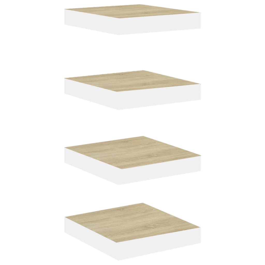 Svävande vägghyllor 4 st ek och vit 23x23,5x3,8 cm MDF