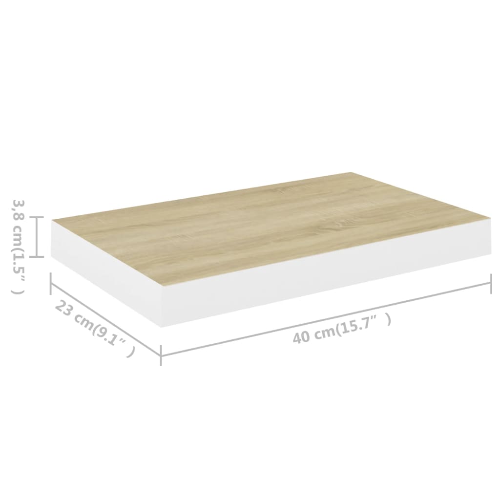 Svävande vägghyllor 4 st ek och vit 40x23x3,8 cm MDF
