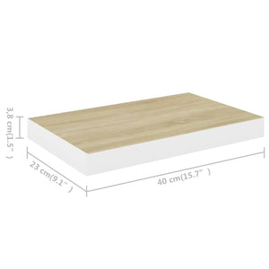 Svävande vägghyllor 4 st ek och vit 40x23x3,8 cm MDF
