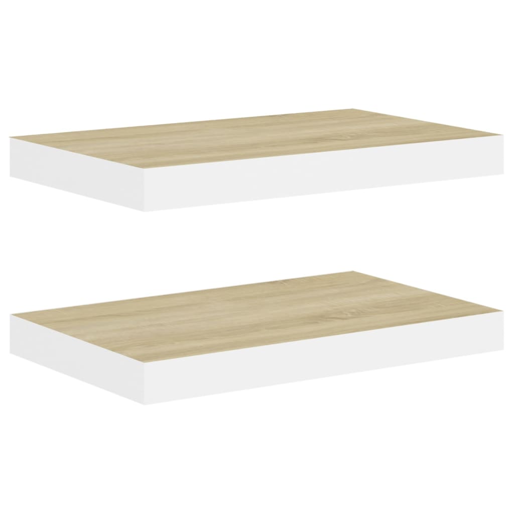 Svävande vägghyllor 2 st ek och vit 50x23x3,8 cm MDF