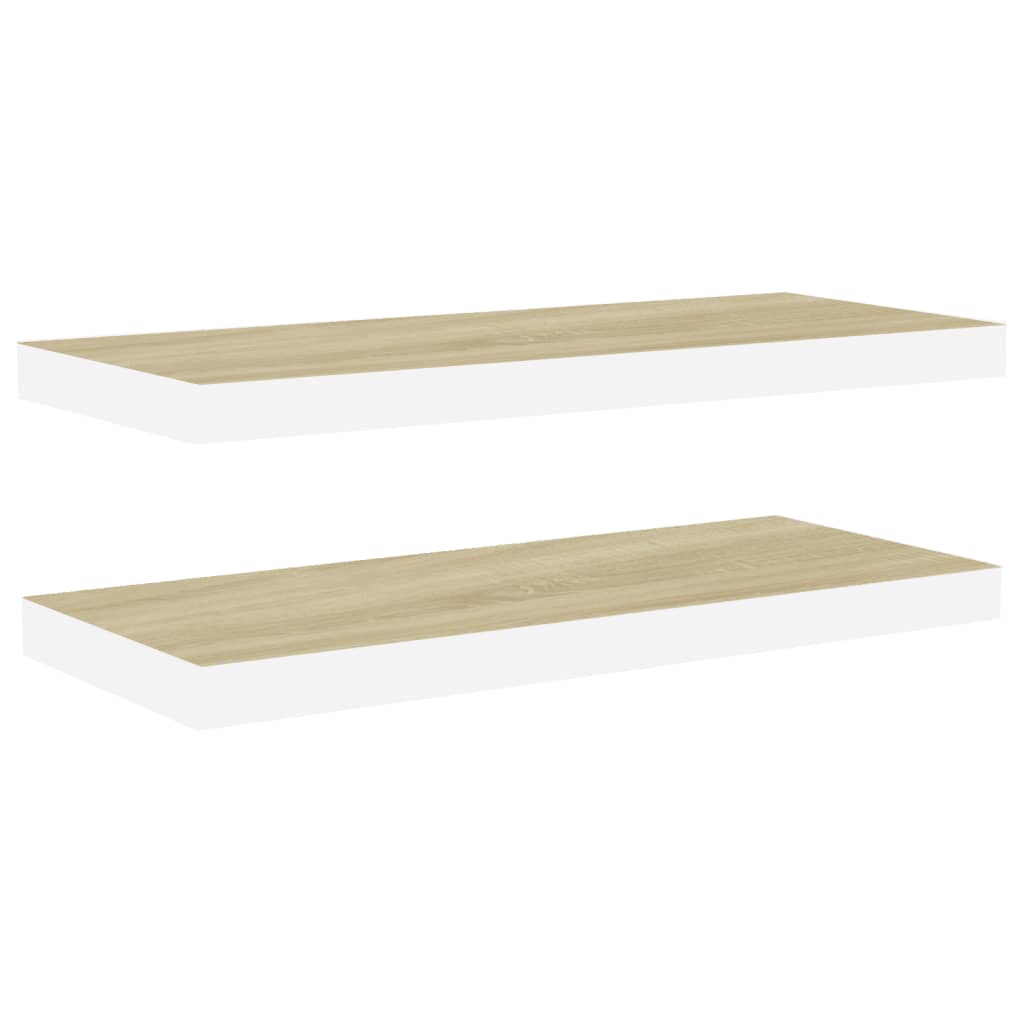 Svävande vägghyllor 2 st ek och vit 60x23,5x3,8 cm MDF