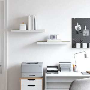 Svävande vägghyllor 2 st ek och vit 60x23,5x3,8 cm MDF