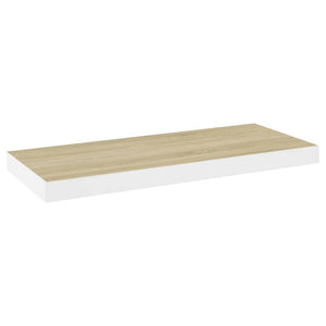 Svävande vägghyllor 2 st ek och vit 60x23,5x3,8 cm MDF