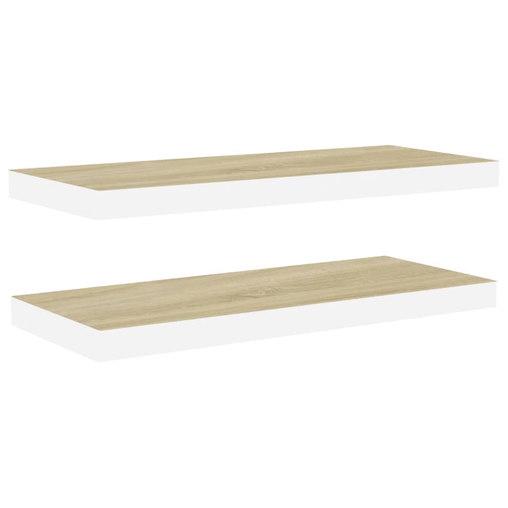 Svävande vägghyllor 2 st ek och vit 80x23,5x3,8 cm MDF