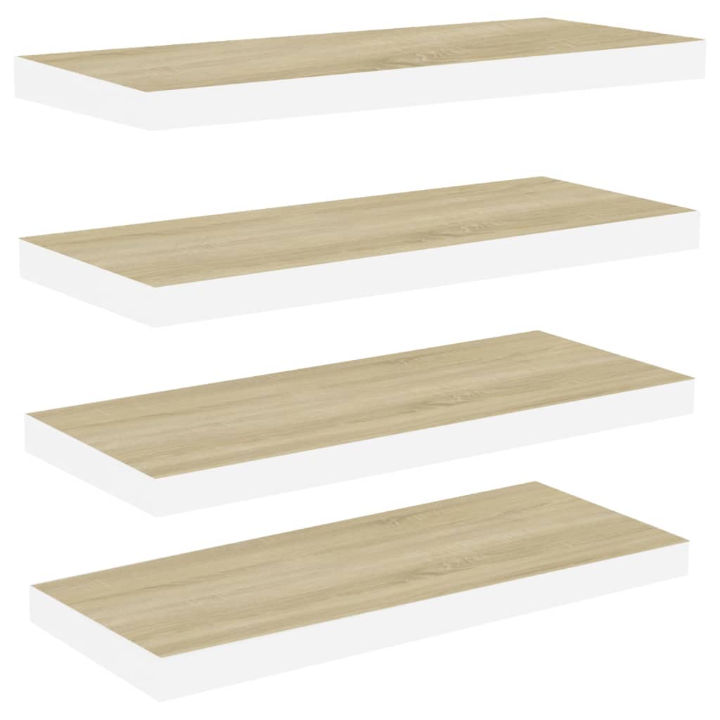 Svävande vägghyllor 4 st ek och vit 80x23,5x3,8 cm MDF