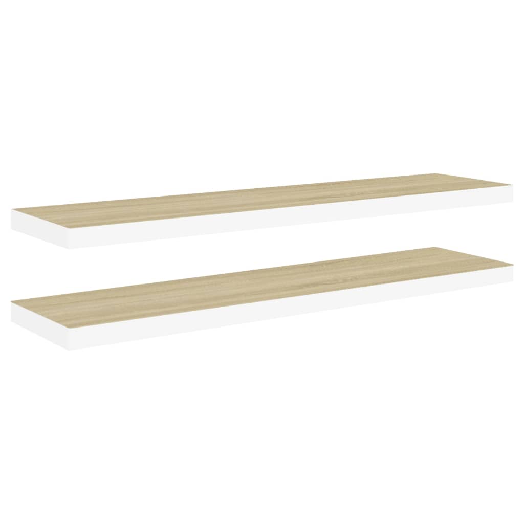 Svävande vägghyllor 2 st ek och vit 90x23,5x3,8 cm MDF