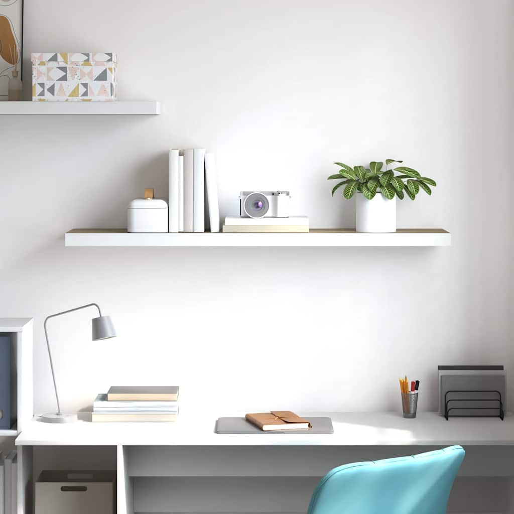 Svävande vägghylla ek och vit 120x23,5x3,8 cm MDF