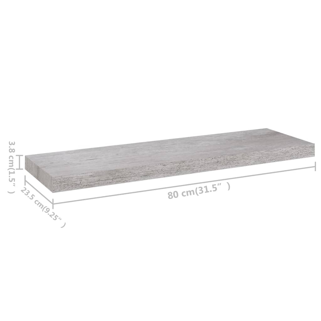 Svävande vägghyllor 2 st betonggrå 80x23,5x3,8 cm MDF