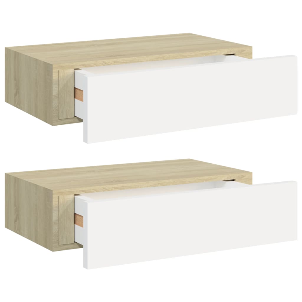 Vägglådor ek och vit 2 st 40x23,5x10 cm MDF