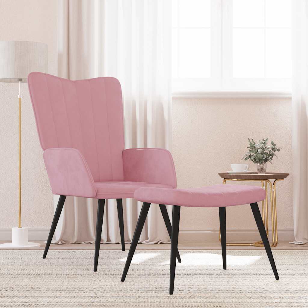 Vilstol med fotpall rosa sammet