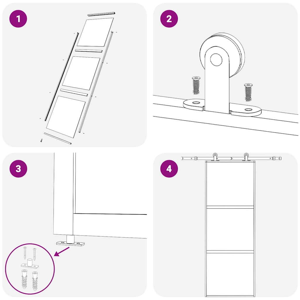 Skjutdörr 3-paneler ESG-glas och aluminium 76x205 cm svart