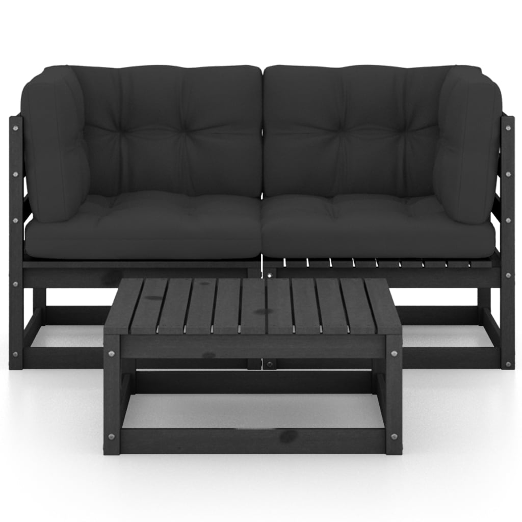 Loungegrupp med dynor 3 delar massiv furu