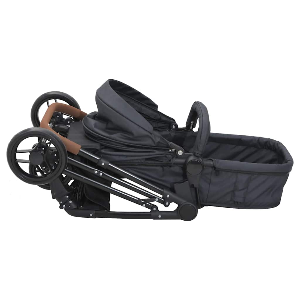 Barnvagn 2-i-1 antracit och svart stål