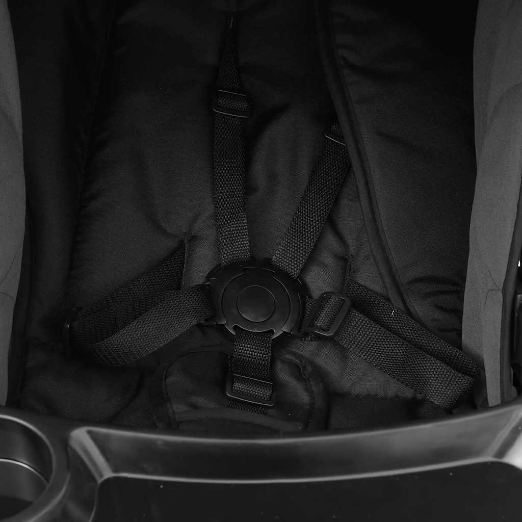 Barnvagn 3-i-1 mörkgrå och svart stål