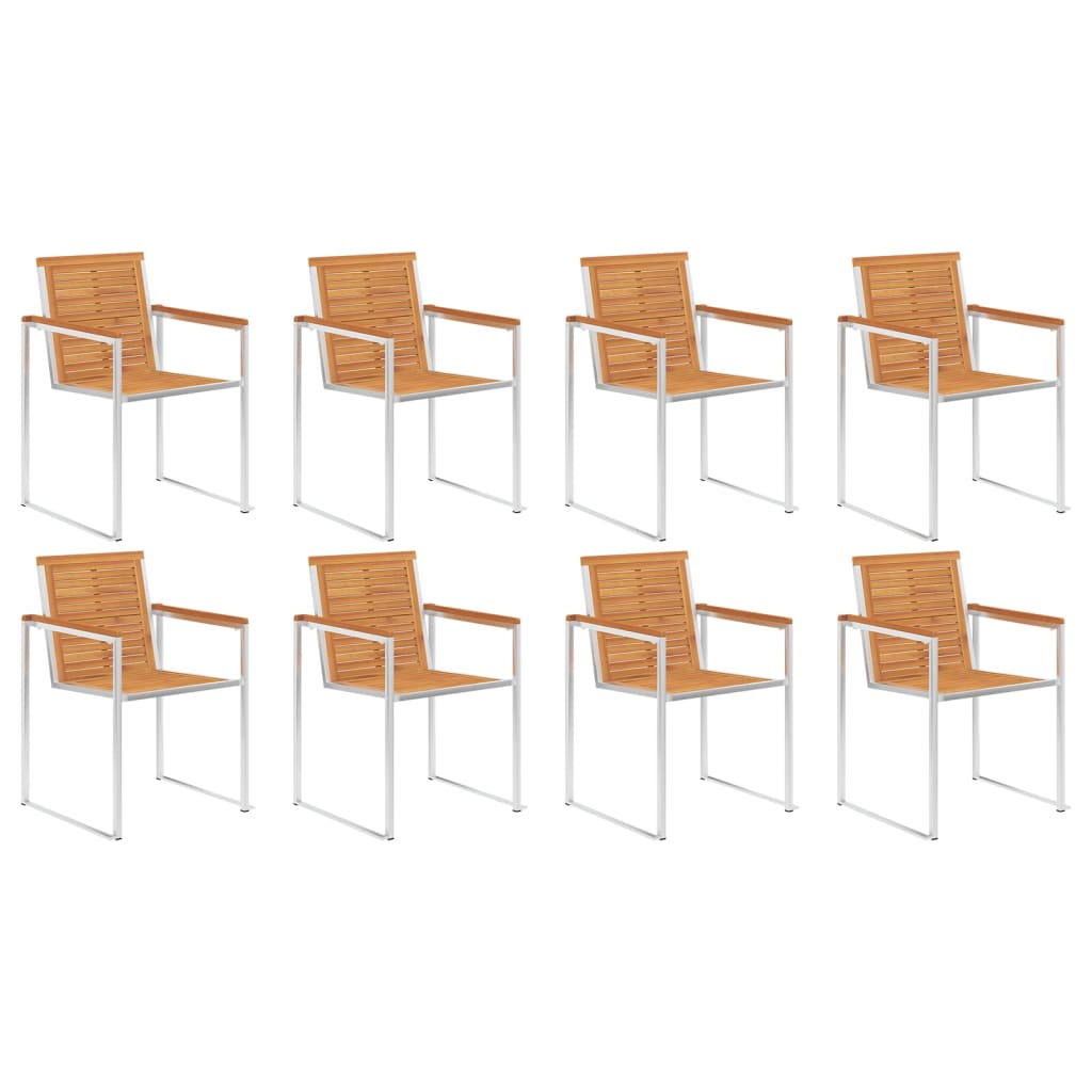 Trädgårdsstolar med dynor 8 st massivt akaciaträ och rostfritt stål